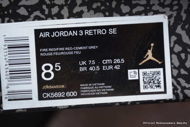 Official Maikesneakers CK5692-600 Jordan Cement Air Red 3 0817
